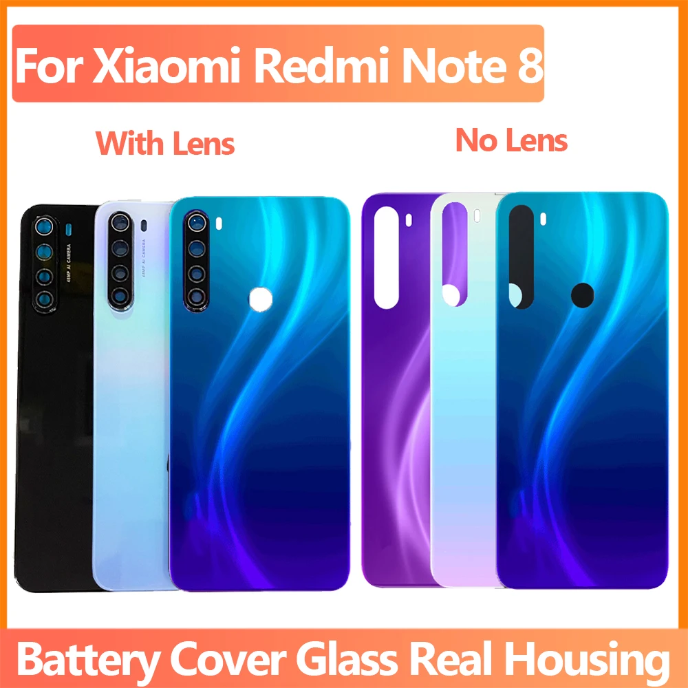 Super NewFor Xiaomi Redmi Note 8  Back Battery Cover Redmi Rear Housing Door Glass Panel Case Replacement Parts+with camera lens