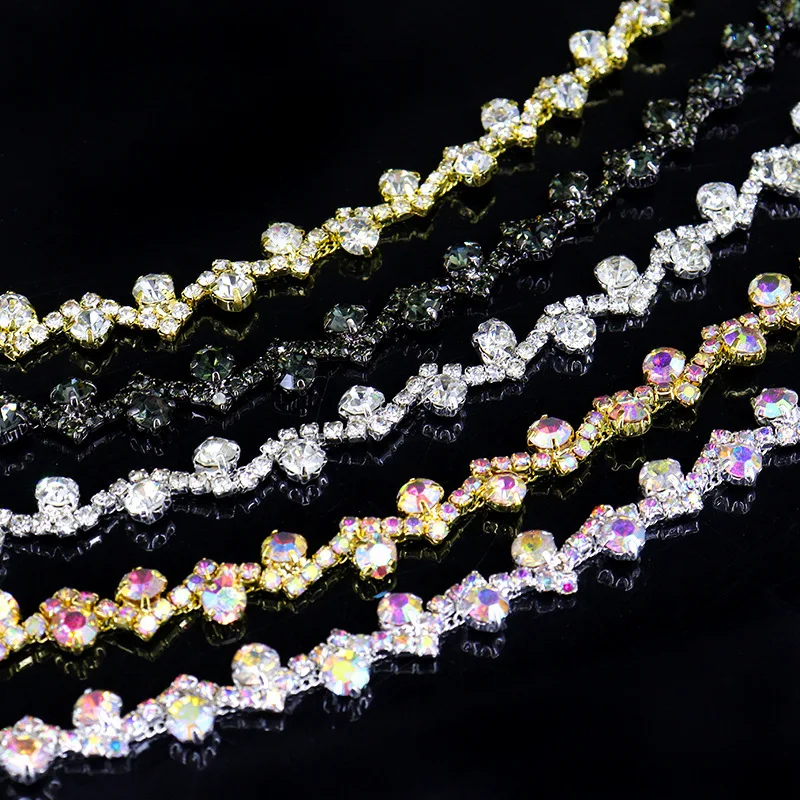 

Sew-On Rhinestones Glass Crystal Ab Decorative Chains Gold Rhinestone Embellishments For Dance Costumes Diy Projects Stage