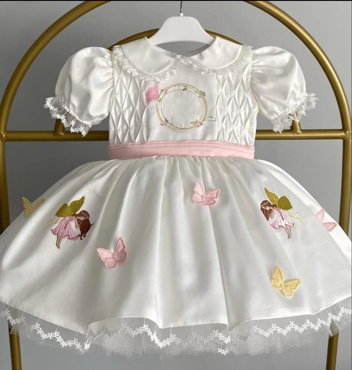 

Summer Girl Sweet Elf Girl Butterfly White Puffy Smocked Dress for Casual Party Birthday Wedding Photography