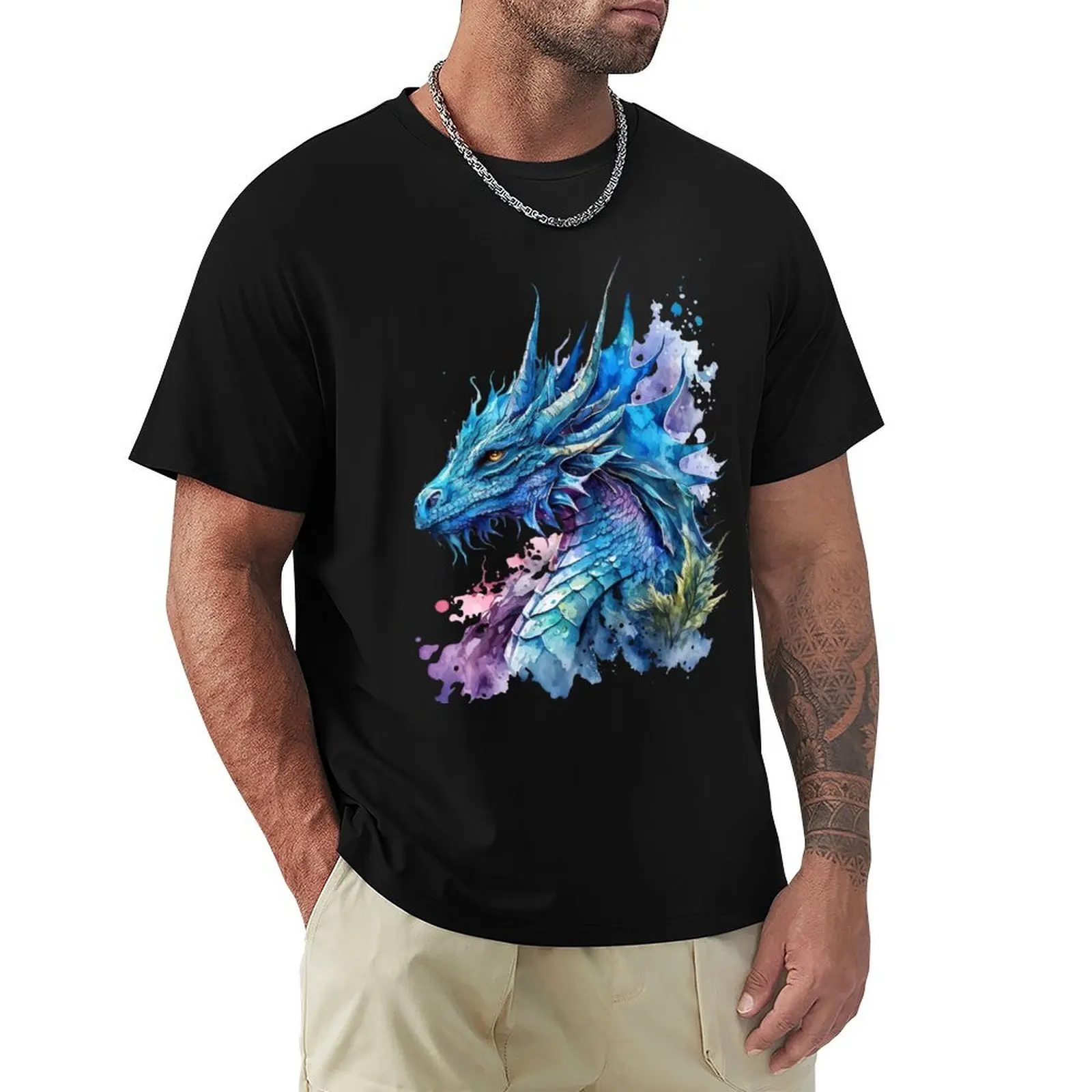 

Majestic Blue Dragon Watercolour T-Shirt All Weather Casual Short Sleeve