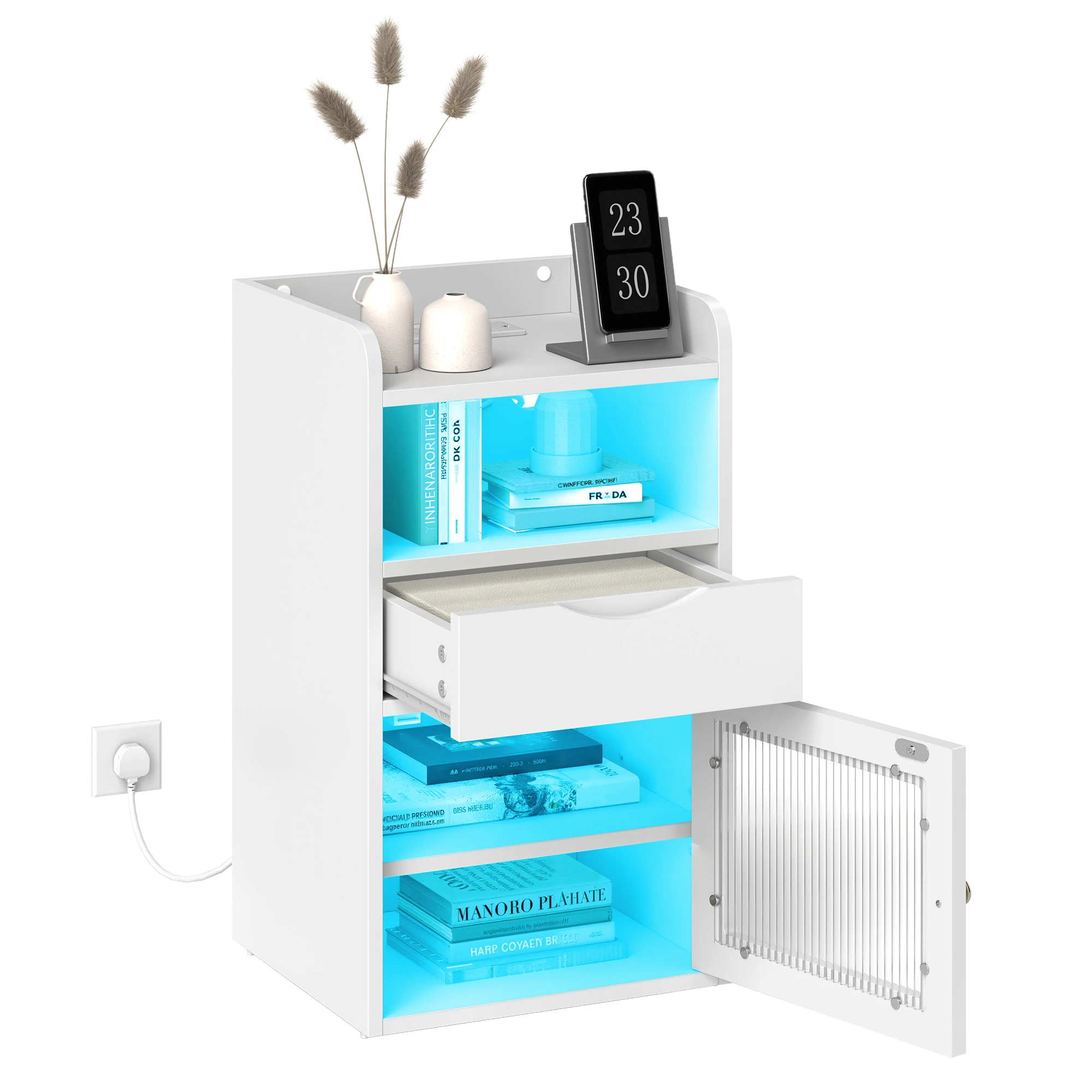 

Для спальни, гостиной, прикроватной тумбочки, светодиодные светильники с зарядной станцией (1 розетка переменного тока + 2 USB-порта) и ящик