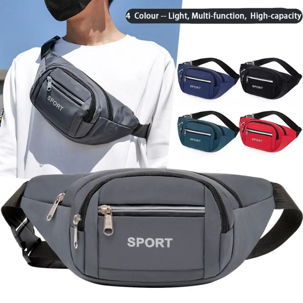 Letter Men's Waist Belt Bag Reflective Stripe Travel Purse Nylon Waist Pack Storage Holder Large Capacity Phone Pouch Hiking