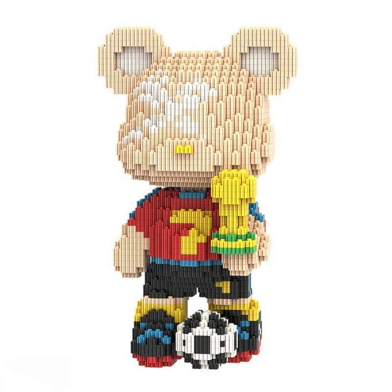 Oso de Fútbol MOli Súper Lindo de 25 cm, Bloques de Construcción, Rompecabezas, Juguete Granular para Armar, Regalo para Niños y Niñas, Juguetes de Construcción para Niñas