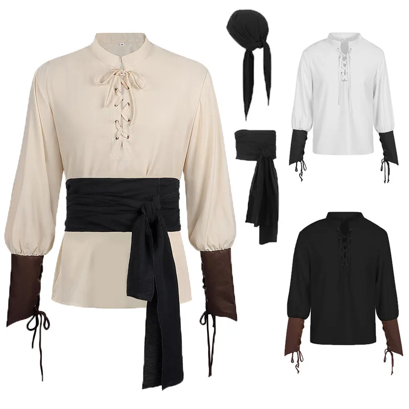 Man Tianyu Men's Pirate Costume Set Renaissance Shirt Medieval Vest Halloween Costume