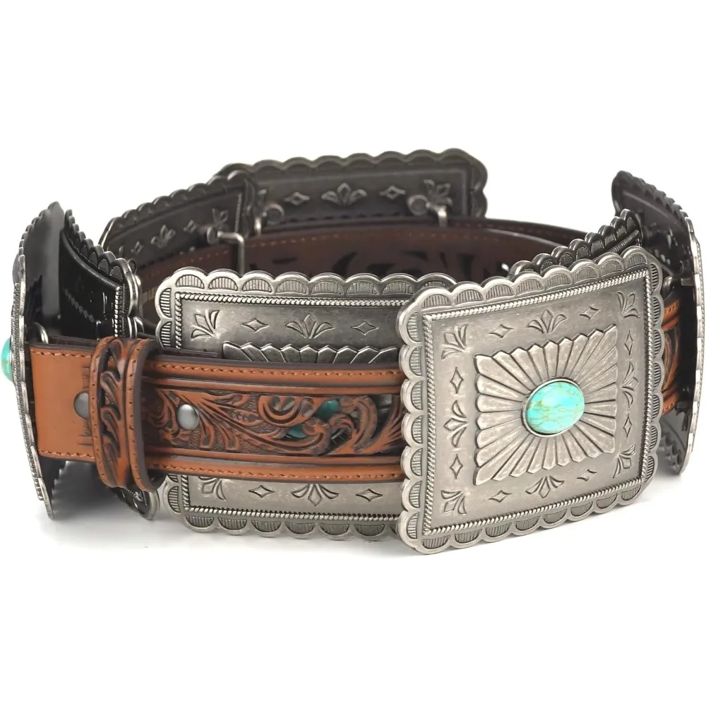 Türkiser Concho-Westerngürtel für Damen – authentischer Stil für Cowgirl-Mode