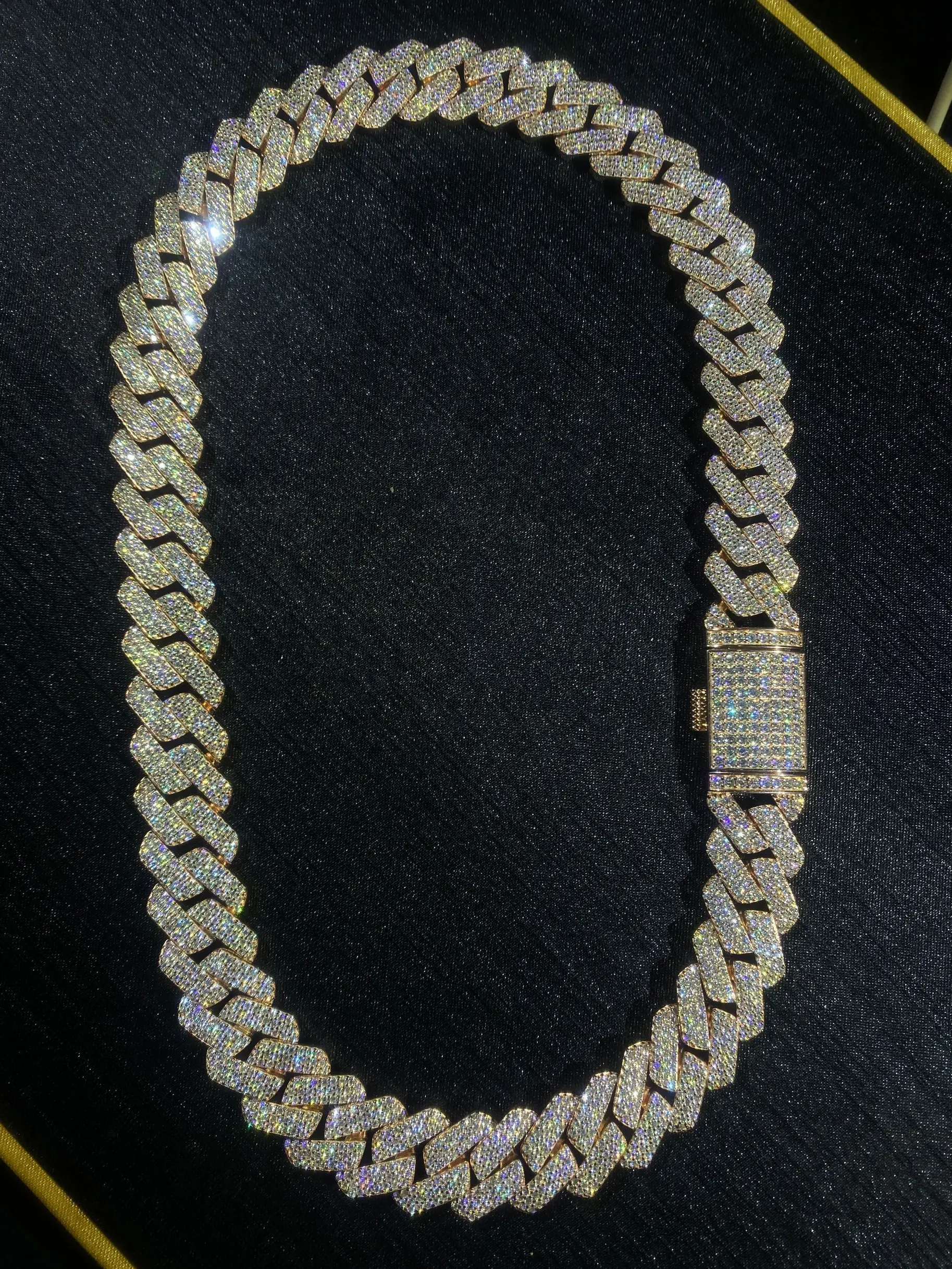 Cadena cubana de moissanita, collar de plata S925, 18mm de ancho, 3 filas