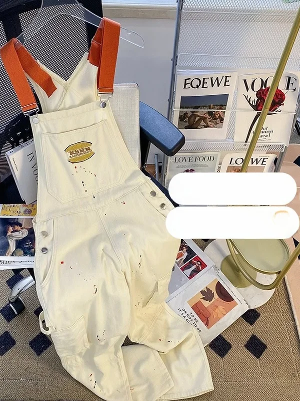 Macacão jeans retrô americano feminino primavera verão novo sle tamanho pequeno roupa de trabalho perna reta macacão de perna larga