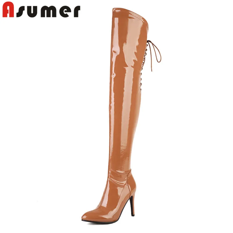 

ASUMER 2023 Big Size 33-46 New Zipper Microfiber Over The Knee Boots Thin High Heels Shoes Woman Ladies Fashion Winter Boots