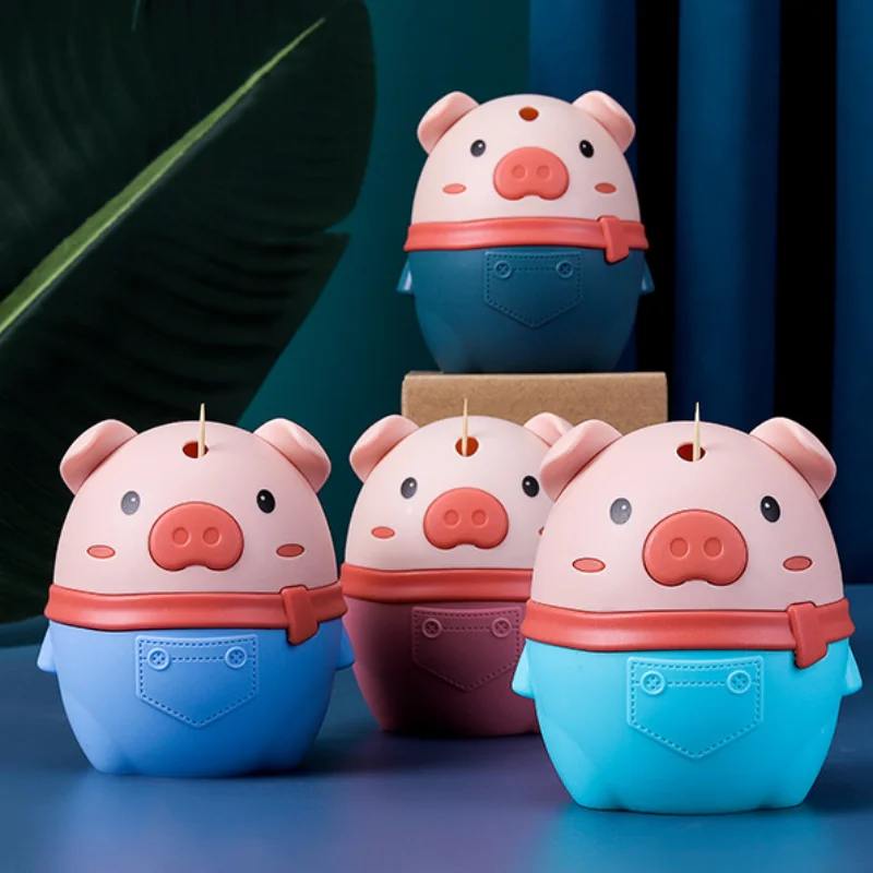 Home Cute Piglet Press Type Automatic Pop-up Toothpick Box Creative Cartoon Restaurant Toothpick Container Daily Toothpick Box