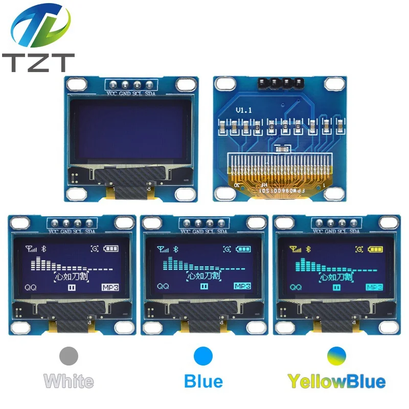 TZT-Placa de pantalla LCD para Arduino, módulo de pantalla oled IIC Serial blanca de 0,96 pulgadas, Certificación ROHS, 128X64, I2C, SSD1306, 12864