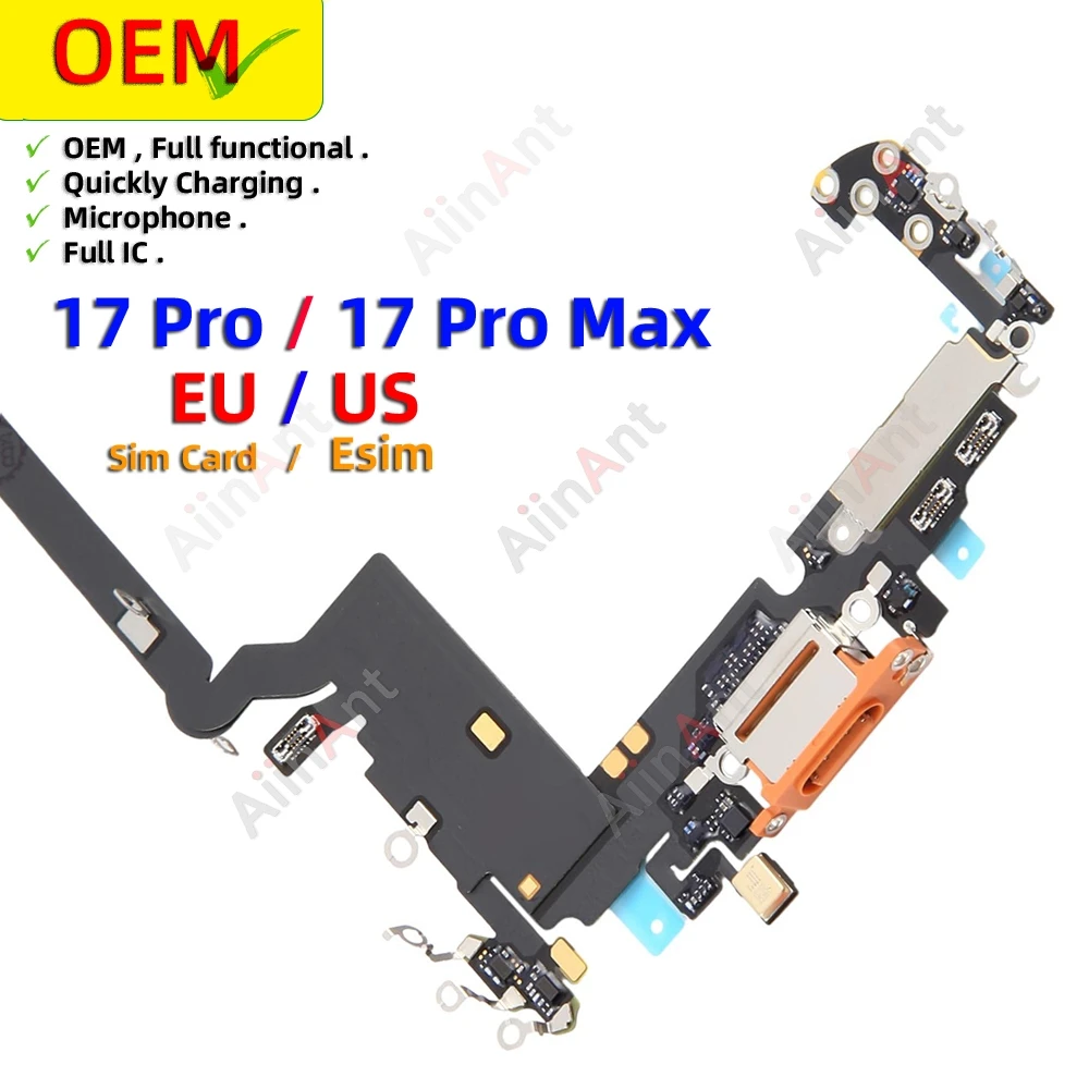 OEM Bottom USB Mic Dock Charger Charging Connector Port Flex Cable For iPhone 17 Pro Max US EU SIM ESIM Version Phone Parts