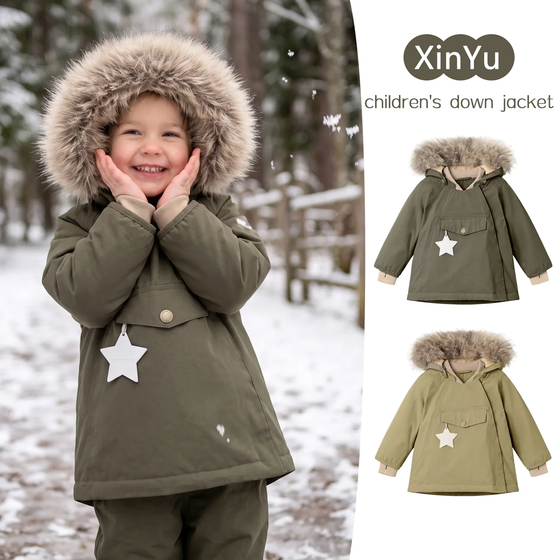 Cotton Coat Jacket 2026 Winter New Velvet Thermal Jacket for Men Girls Elf Hat Waterproof Ski Suit Children's Clothing