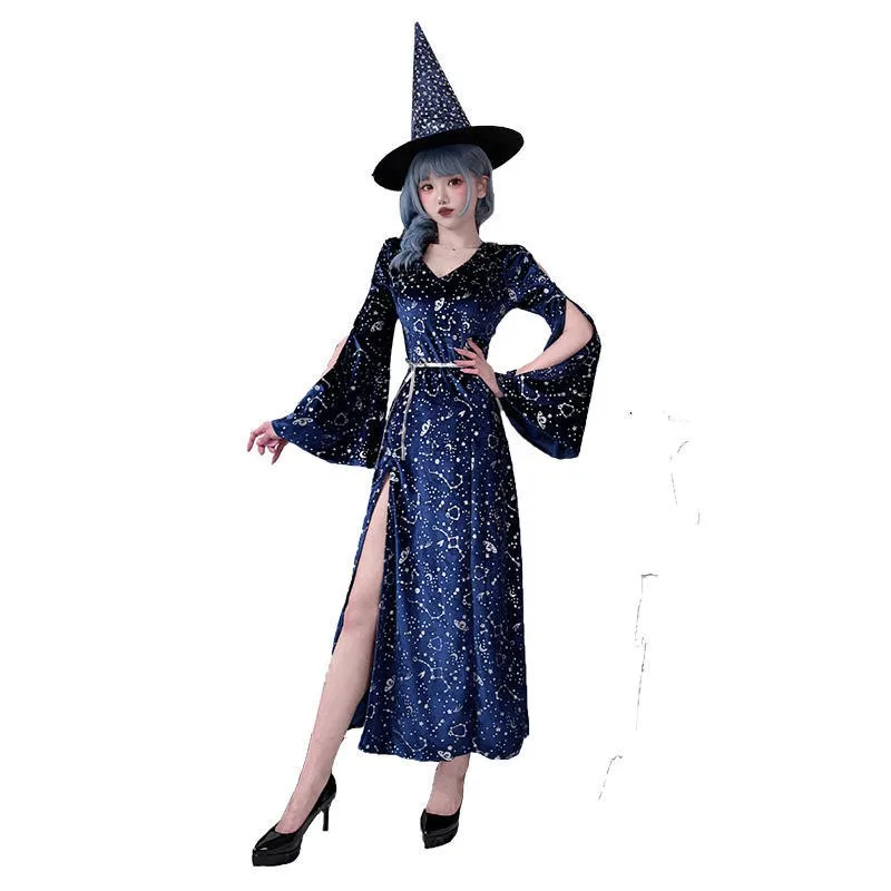 loween Costume adulto Strega Gioco di ruolo Ragazza magica Gonna lunga Notte stellata Design Personalizzabile Cinese tradizionale St...