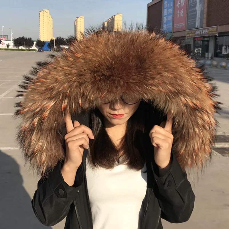 Natural Raccoon Fur Collar Women Winter Warm Real Fur Scarf Fur Hood Trims for Coat Parkas Large Size Genuine Furry Fur Shawls