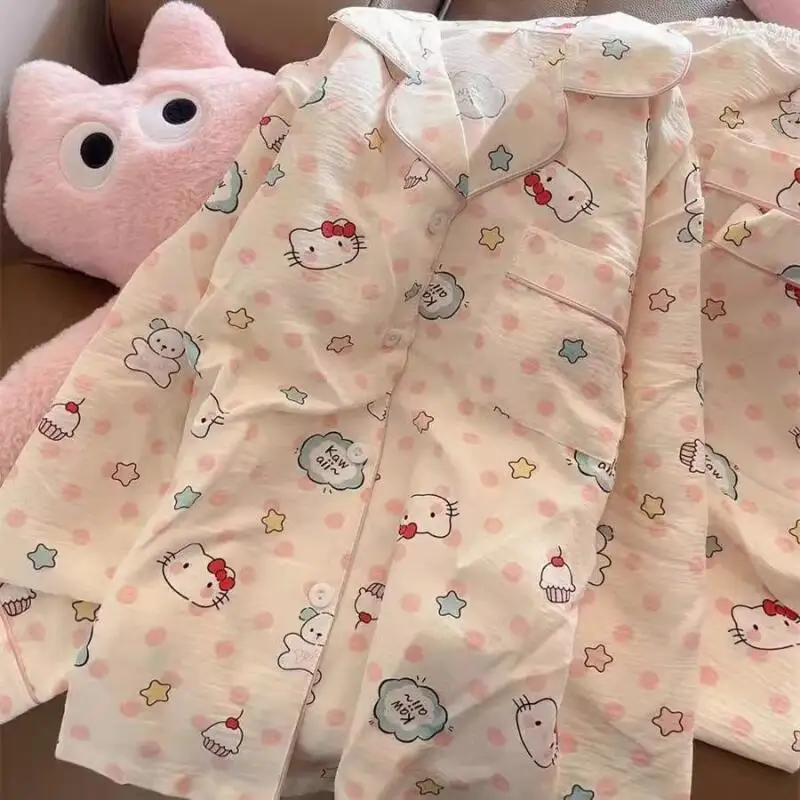 

Sanrio Hello Kitty женские пижамные комплекты для сна Kawaii мультфильм студенческие осенние брюки с длинными рукавами хлопковая одежда для сна домашняя одежда