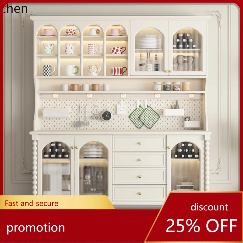 

ZMLcream style solid wood meal integrated against the wall light luxury household tea storage medieval wine cabinet