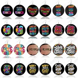 SOMEHOUR Inspried Sayings Print Wooden Drop Earrings For Women Treat People With Kindness Life Is Good Handmade Loops Dangle