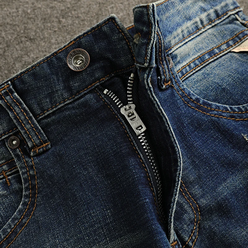 Fashion Designer Men Jeans Italian Style Retro Washed Blue Stretch Slim Fit Ripped Jeans Men Vintage Y2K Denim Pants Hombre