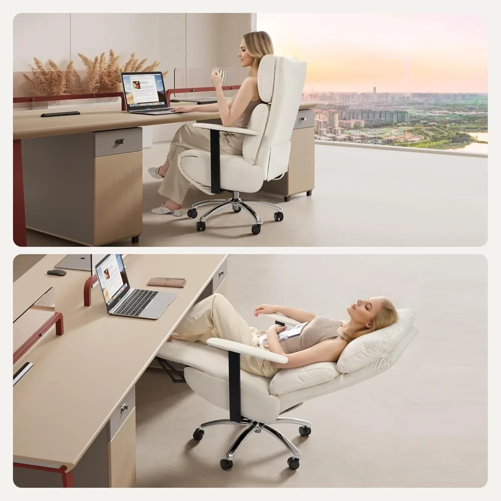 كرسي مكتب للاستلقاء مع مسند رأس قابل للتعديل ومسند للقدمين، 170 °   كرسي مكتب مريح بدون جاذبية، جلد Exec