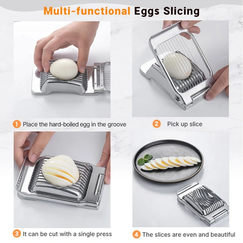 Egg Slicer Chopper Aluminium Alloy Egg Cutter Household Multi-function Slicer, Peeled Egg Divider Kitchen Gadget Segmentation