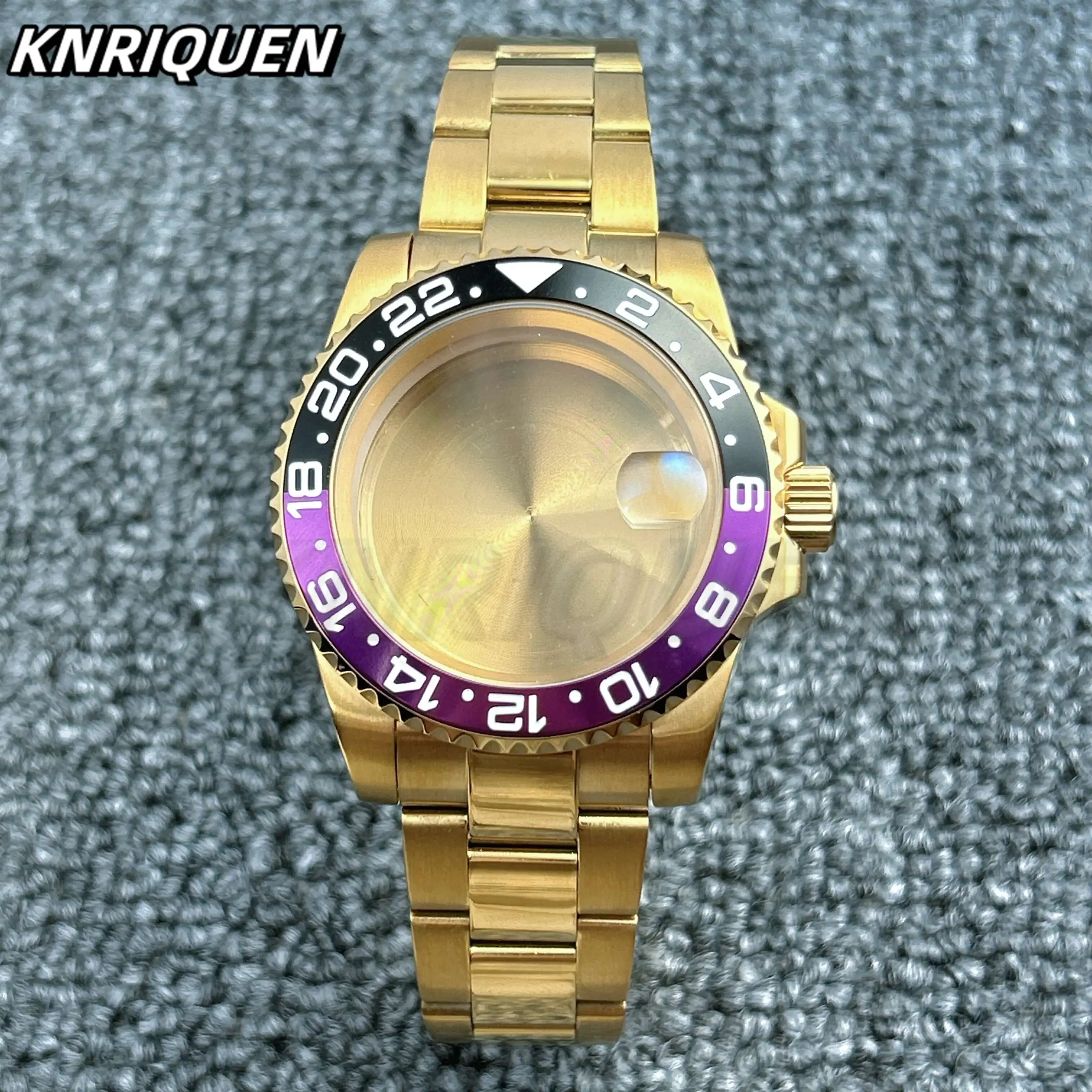 High Top Gold For Sek Nh35 Nh36 NH38 Movement 28.5mm Dial 40mm Black Watch Cases Watchband Sapphire Crystal Glass Parts