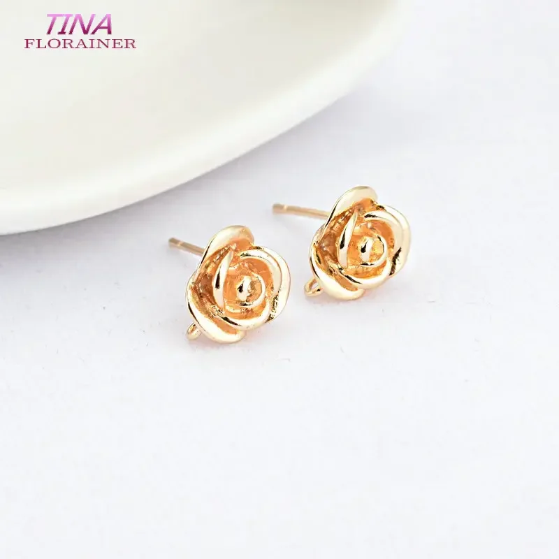 6PCS 9.5MM 14K Gold Color Plated Brass Rose Flower Stud Earrings High Quality Diy DIY Jewelry Making Finding Accessories