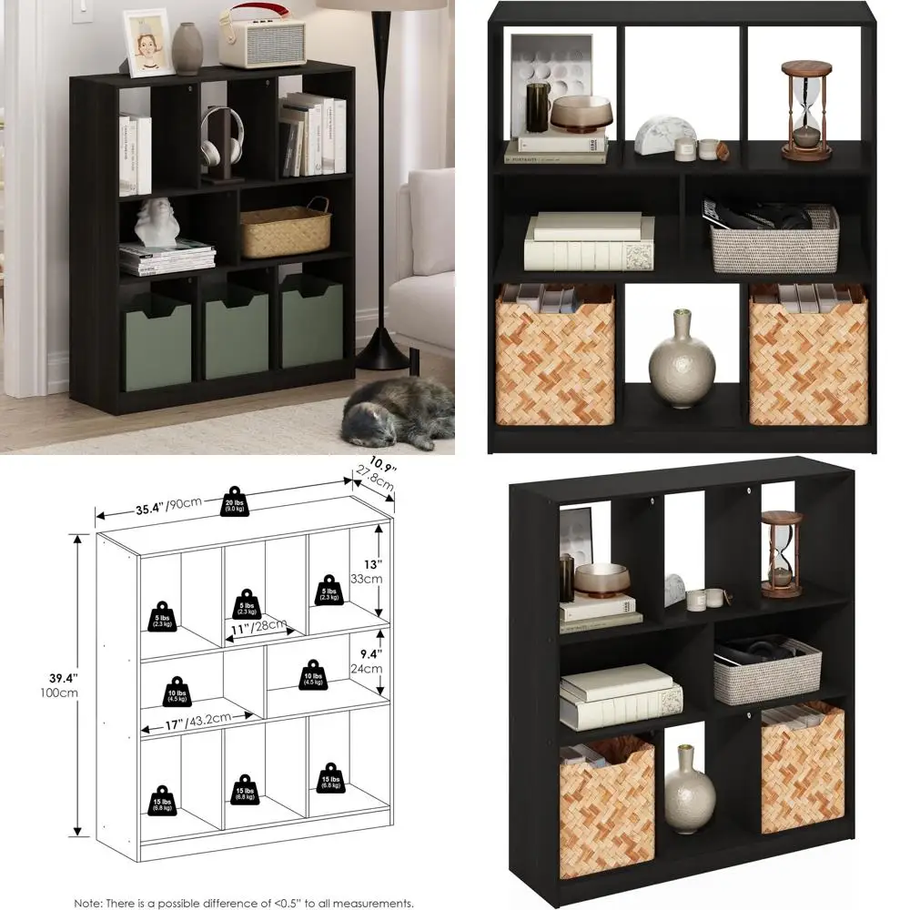 

Espresso 8-Cube Horizontal Bookshelf, 10.9 x 35.4 x 39.4 Storage Organizer, Ideal for Living Spaces and Offices