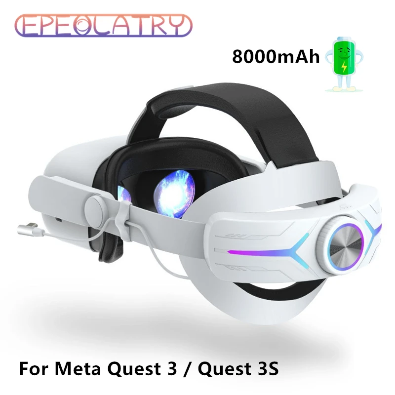 Head Strap with Battery for Meta Quest 3S/Quest 3 VR Headset Charging Built-In 8000mAh Batteries RGB Elite Strap VR Accessory