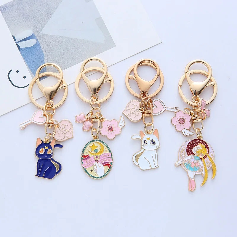 4pcs/set Sailor Moon Anime Peripheral Keychain Kawaii Cartoon Backpack Pendant Decoration Fans Collect Gifts Toys