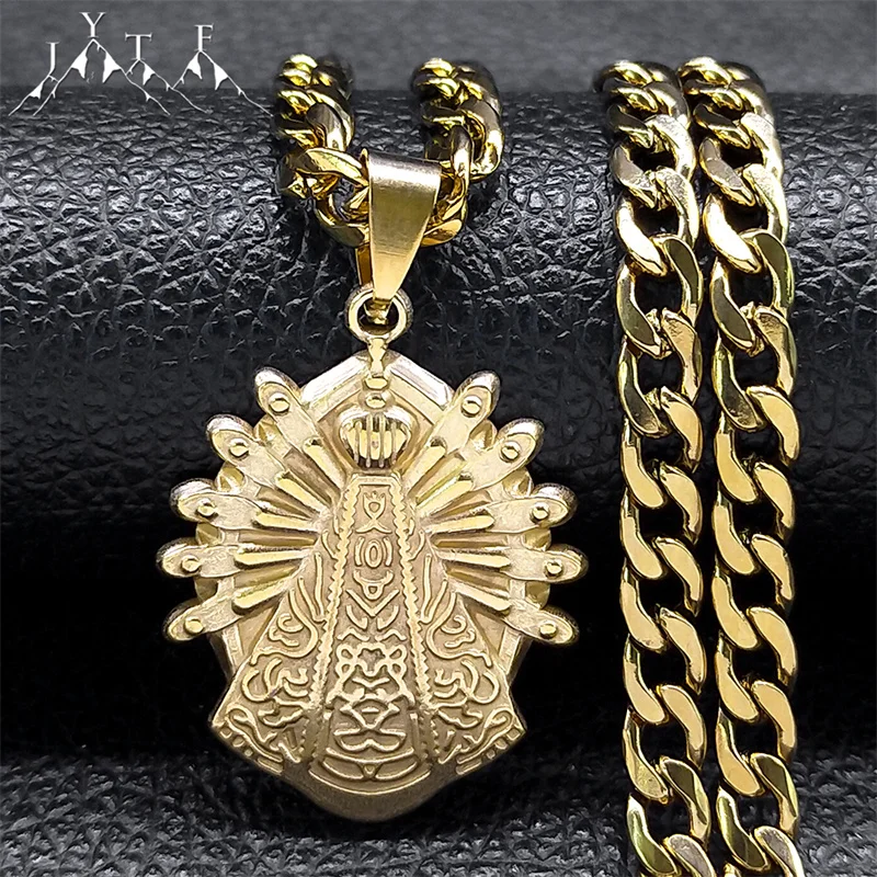 Brazil Nossa Senhora Our Lady of Aparecida Necklace Women Men Stainless Steel Gold Color Virgin Mary Necklaces Jewelry N7409S05