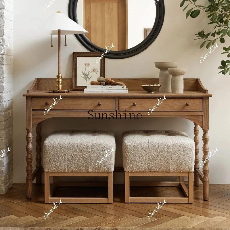 French retro cream desk dressing table bedroom dressing table solid wood  FT