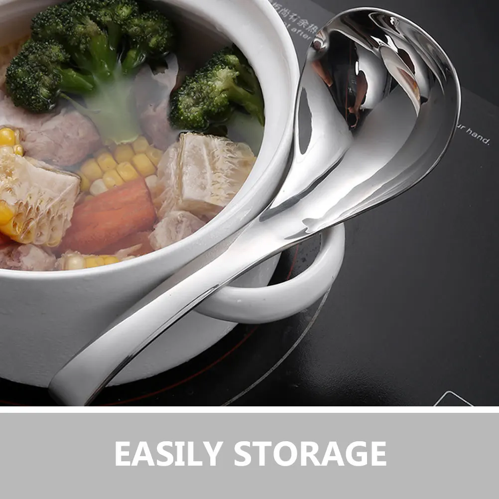 

2pcs Stainless Steel Soup Spoon Thick Food Multi-Function Serving Tool For Hot Pot Kitchen Use Long Handle Convenient Storage