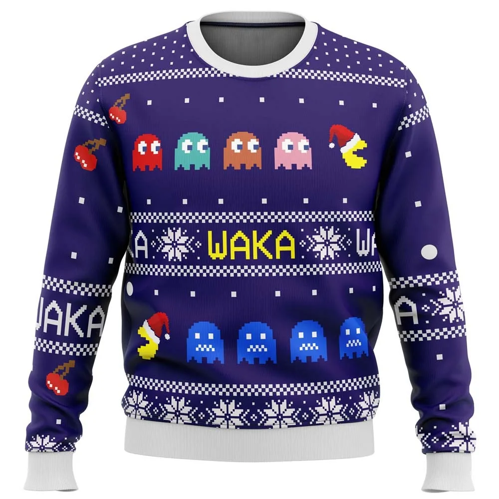 Bandai juego clásico Pac-Man 3D impreso adultos niños feo Navidad cuello redondo sudadera suave cómodo suelto de talla grande Otoño Invierno