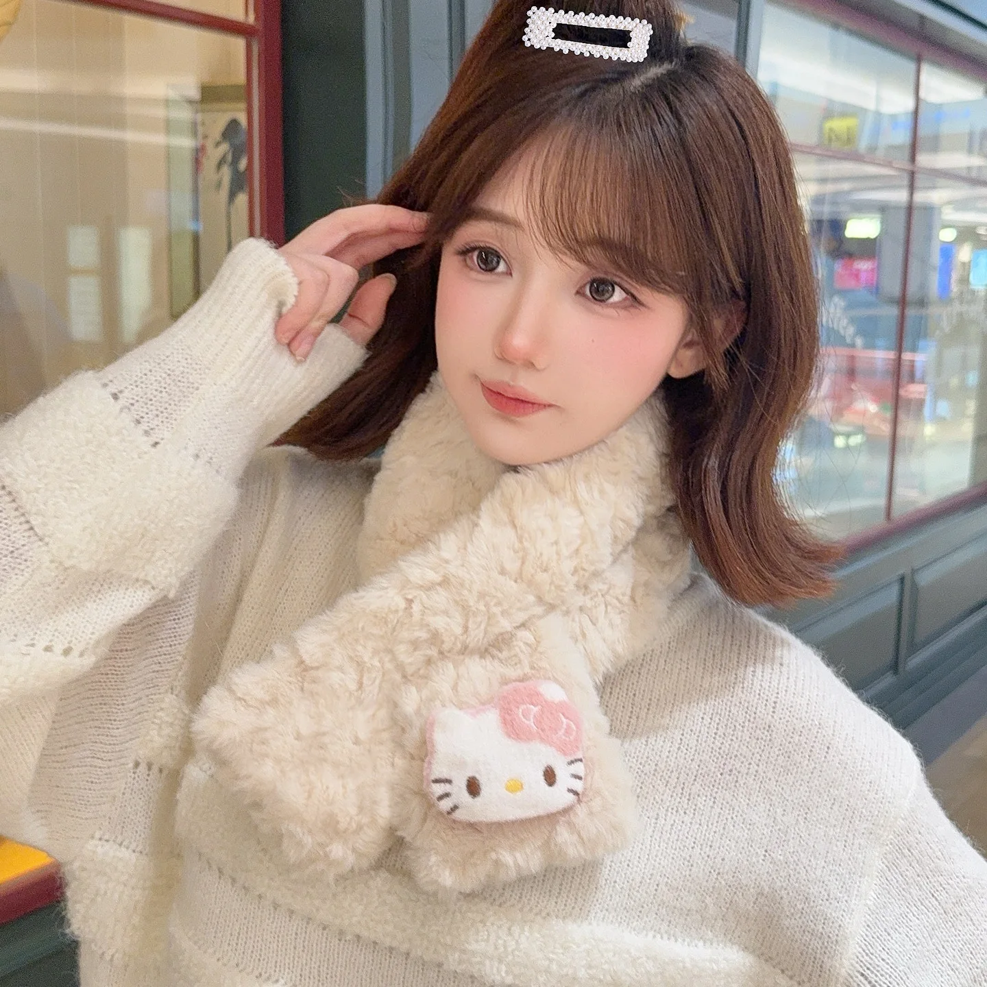مرحبا كيتي فتاة الموضة الكورية لطيف الكرتون هريرة أفخم وشاح طالب الخريف والشتاء ريكس أرنب وشاح دافئ سميكة