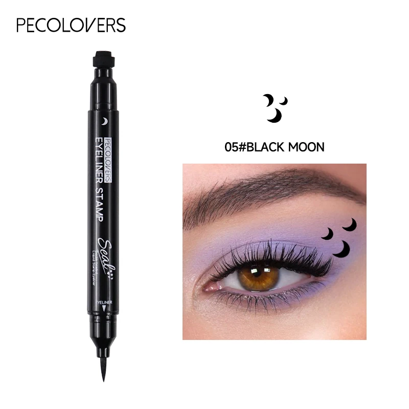 2-in-1 schwarzer flüssiger Eyeliner, Doppelkopf-Mondstempel, Eyeliner-Stift, schnell trocknend, nicht verschmierend, langlebig, einfach zu verwendendes Augen-Make-up