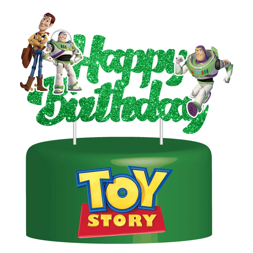 Disney Toy Story Glitter Cake Topper ​Buzz Lightyear Happy Birthday Decors for Kids Birthday Party Baby Shower Decorations