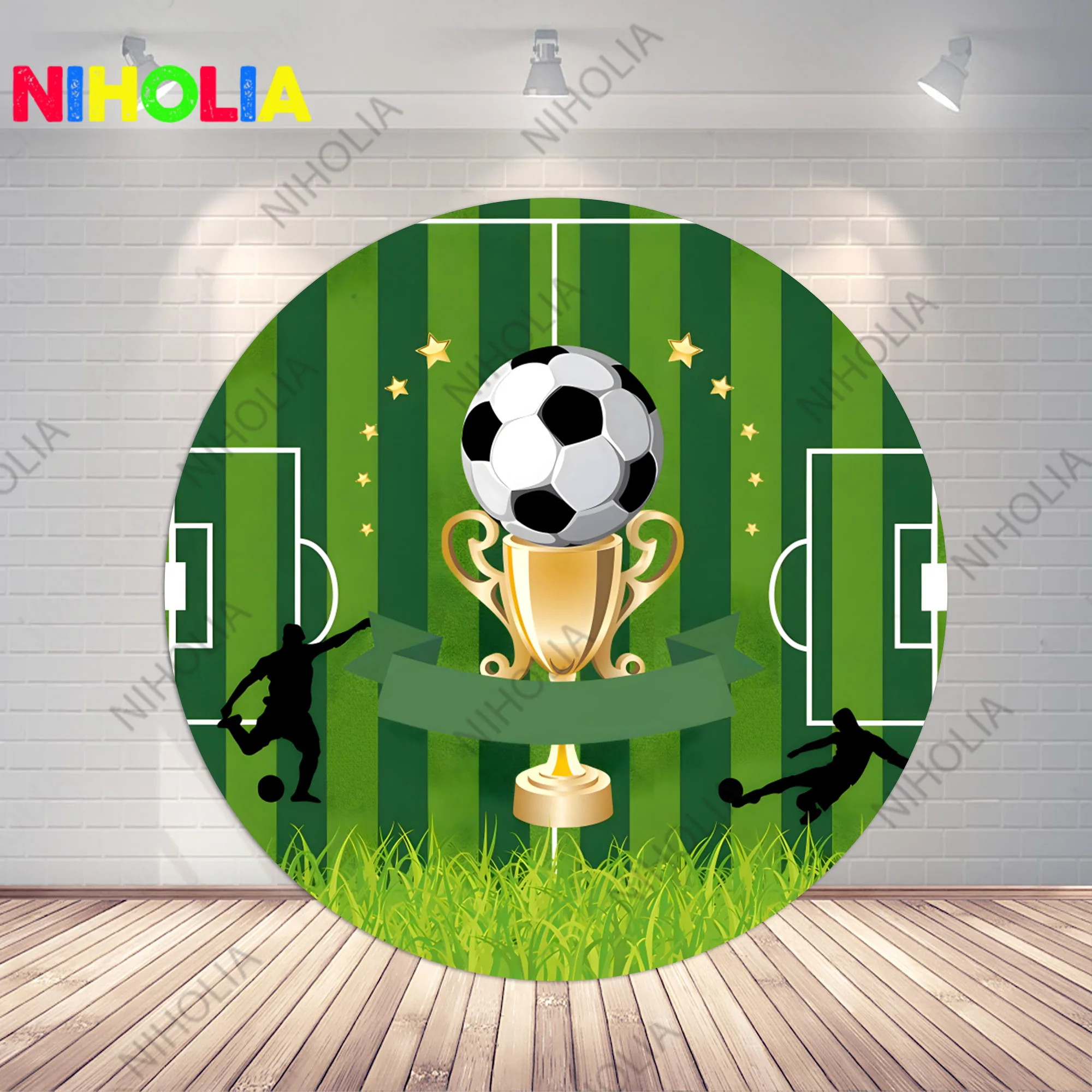 Niholia Football Theme Round Photo Backdrop Kids Birthday Party Decoration Baby Shower Cylinder Cover Photo Props