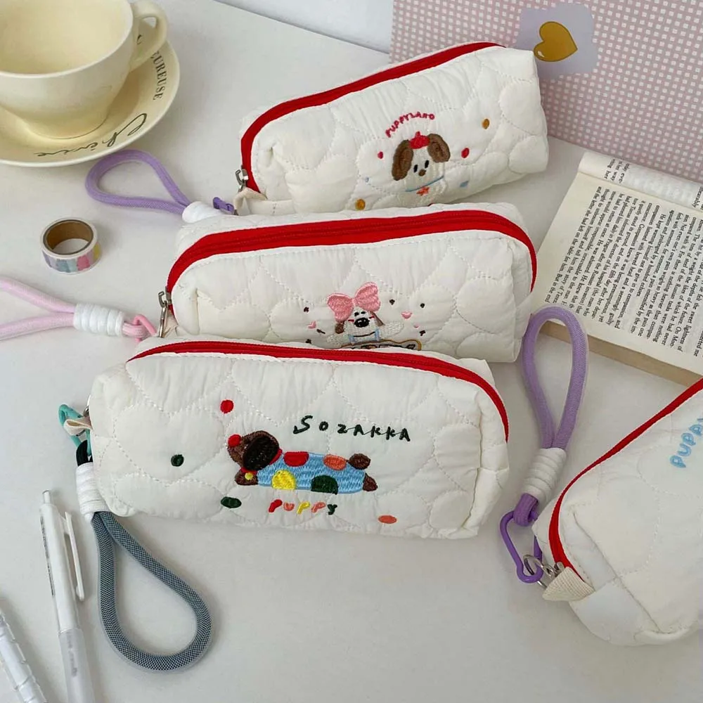 Прекрасная вышитая сумка для канцелярских принадлежностей для собак и щенков с подвесной веревкой, настольное хранилище, пенал в корейском стиле, большая вместимость, стиль Ins