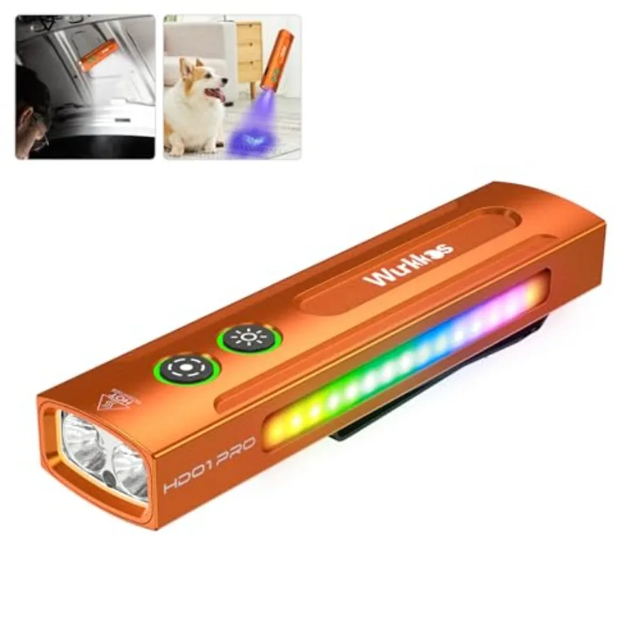 

UV Flashlight with UV LightandWhite LED Combo, Led Flashlight 1200Lumens Flat Flashlight with RGB Light, Rechargeable EDC Flash