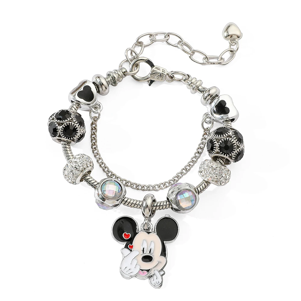 Disney Minnie Bracelet Silver Color Rheinstone Bead Bracelet Diy Crystal Charm Bracelet Pulseras for Girl Women Jewelry