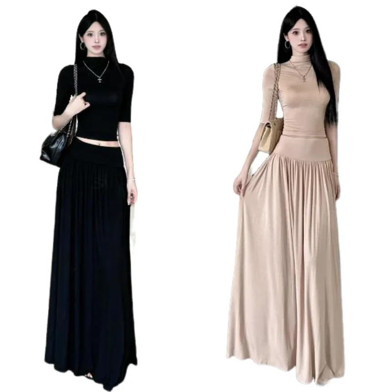 

Fashionable Chic Half High Collar mid Sleeve Set Slimming High Waist Skirt Two Piece Set for Women Autumn New Style