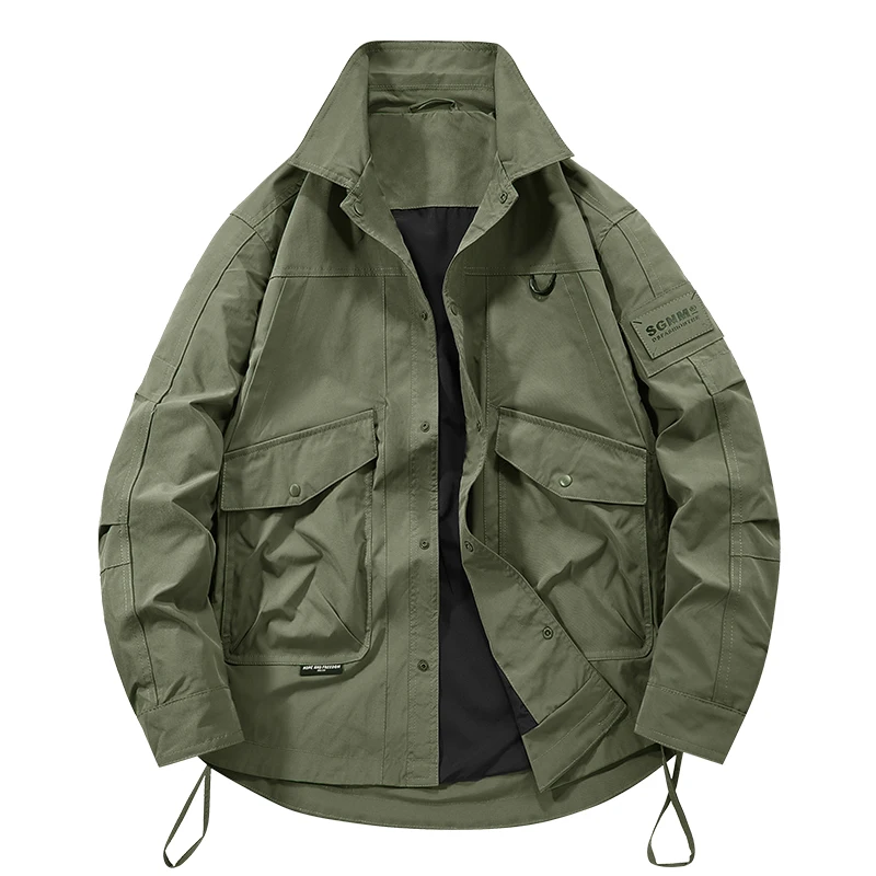 Fashion Men's Casual Stand Collar Jackets Man Waterproof Outdoor Soft Shell Hiking Men's Coat Army Green Cargo Jackets