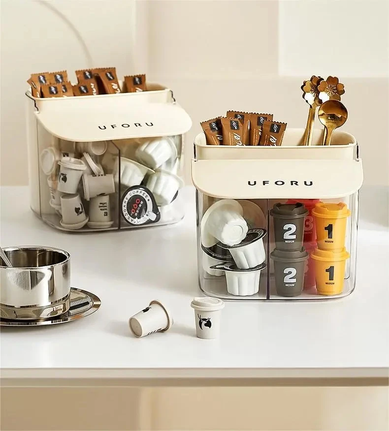 

Desktop Coffee Capsule Storage Box Office Kitchen Bar Large Capacity Tea Bag Snack Shelf Clear Plastic Cosmetics Holder