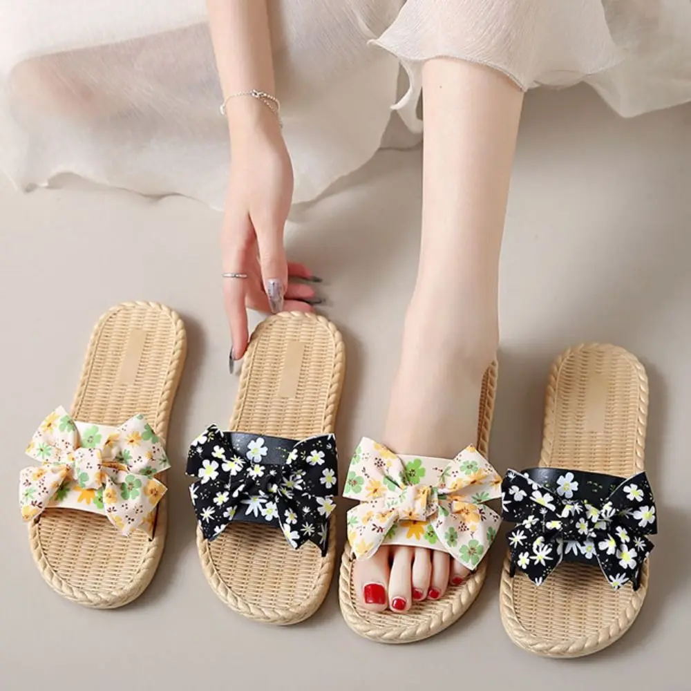 ファッション花ちょう結びビーチスリッパフラットノンスリップ花サンダル女性甘いボヘミア休暇海辺スリッパ女の子