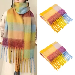 240*40cm Chunky Plaid Scarf Luxury Cashmere Coloured Checked Oversized Tassel Scarf Soft Fall Winter Thick Warm Shawl Women