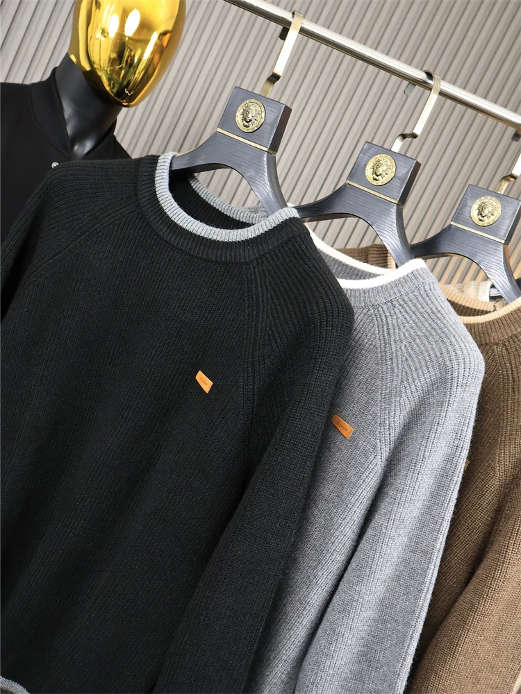 

Мужской однотонный вязаный свитер, круглый, грубый, осенне-зимний, настраиваемый, модный, молодежный, на заказ