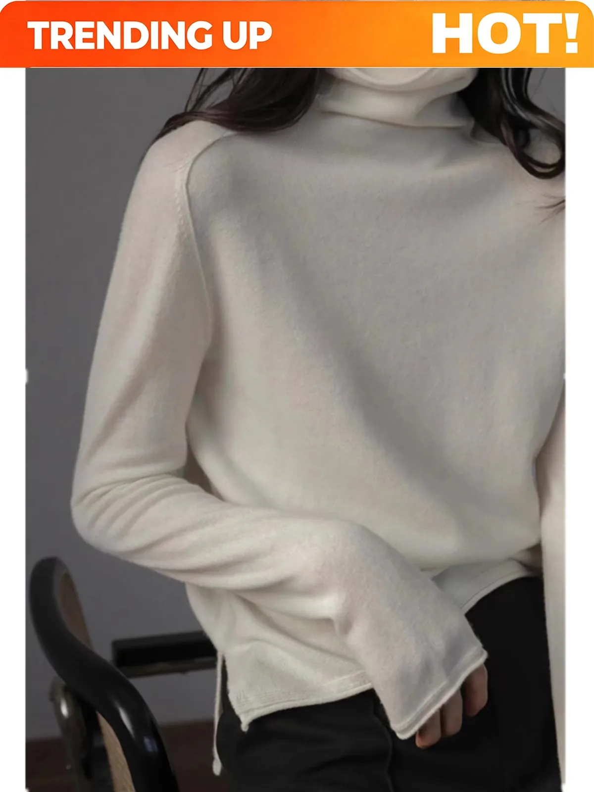 Customization Casual All-fit Pile Neck Cashmere Knitwear Women's Fall/Winter Loose-fitting Base Sweater With Turtleneck With Car