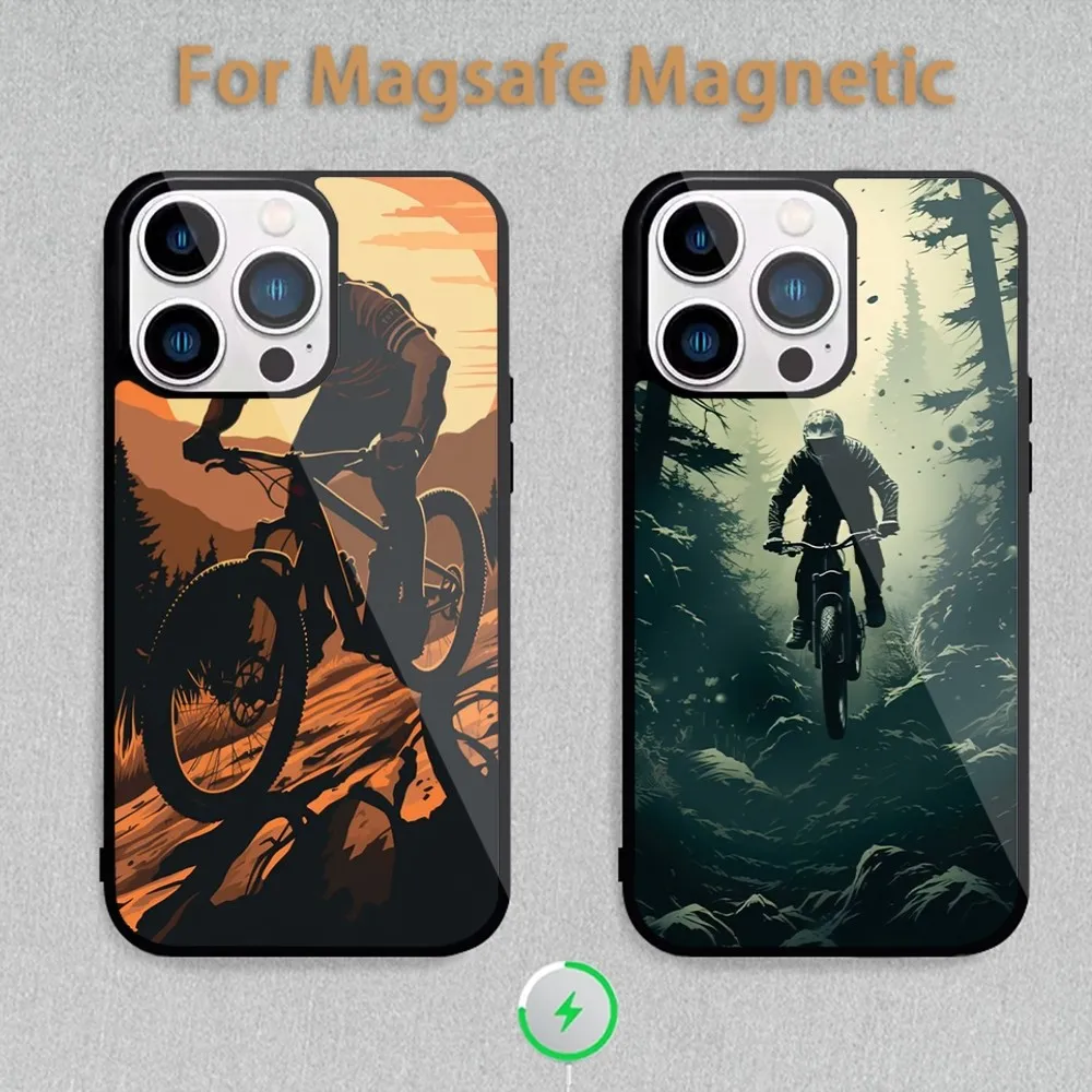 Art BIKE CYCLING Phone Case For Magnetic Inductive Charging iPhone 11 12 13 14 15 Max Pro Mini Plus Shell