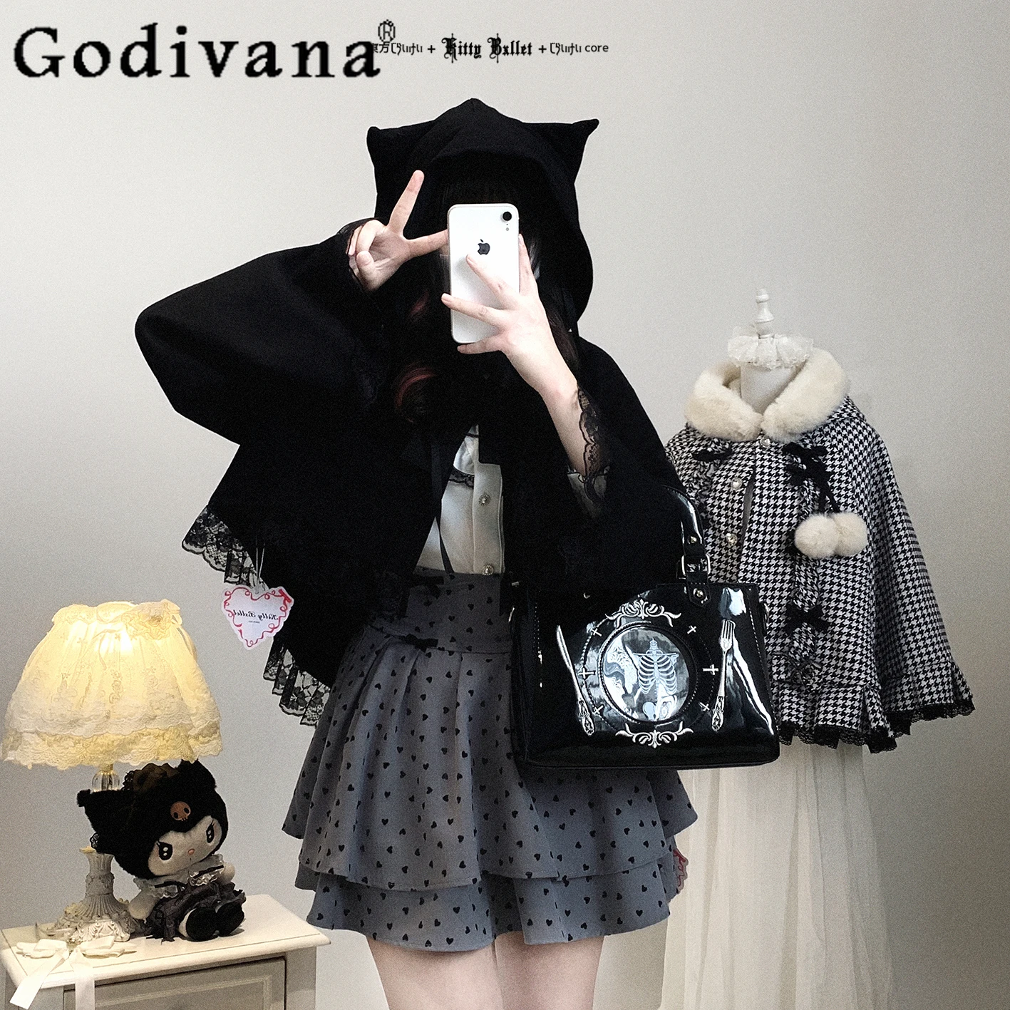 

Японская субкультура, милый кавайный плащ с капюшоном, весна и осень, новые короткие куртки Y2K с кошачьими ушками для девочек, розовые пальто для женщин, 2025 г.