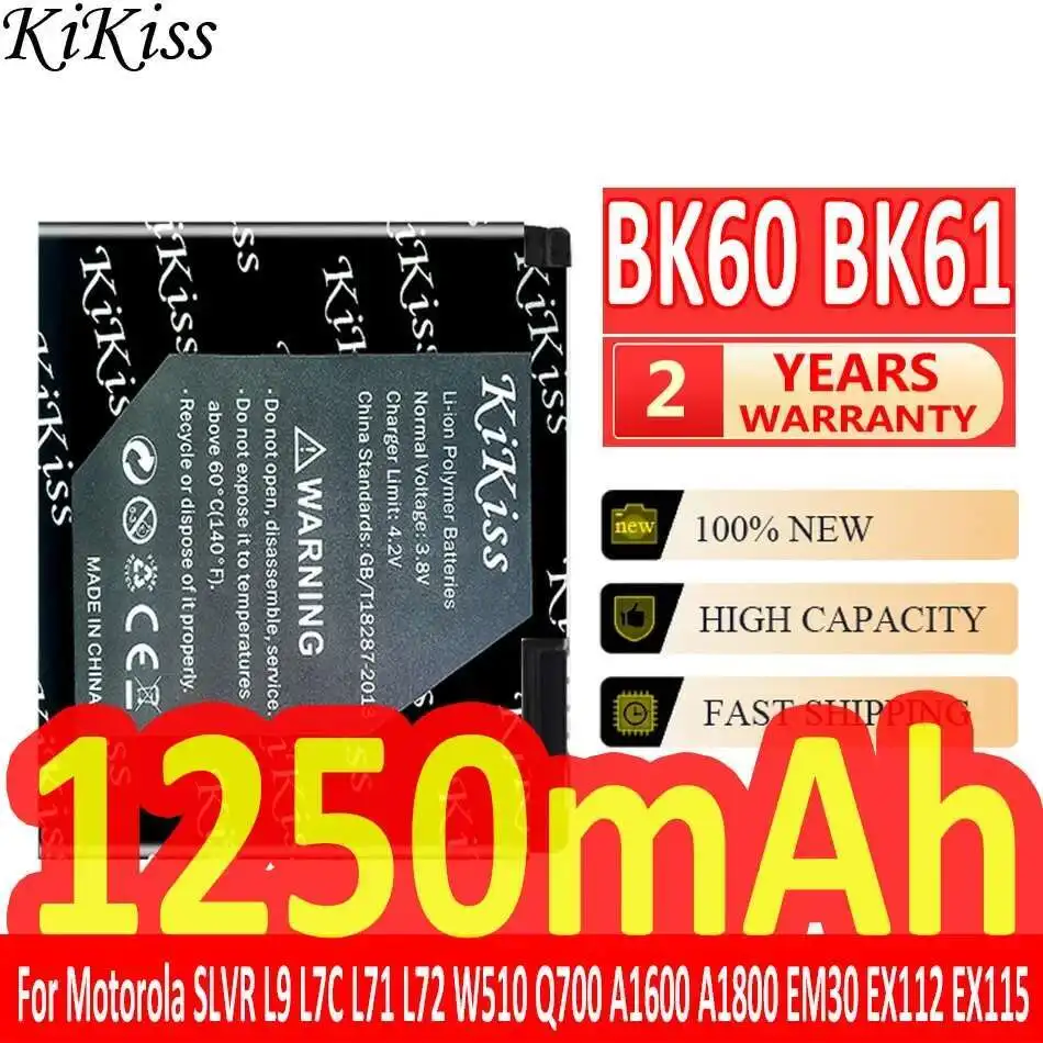 

Mobile Phone Battery BK60 BK61 1250Mah For Motorola Slvr L9 L7C L71 L72 W510 Q700 A1600 A1800 EM30 EX112 EX115